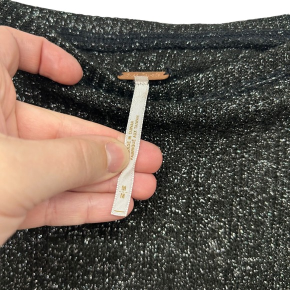 Free People Metallic Strapless Fit‎ Flare Midi Dress Black Silver Glam Party - Picture 4 of 7